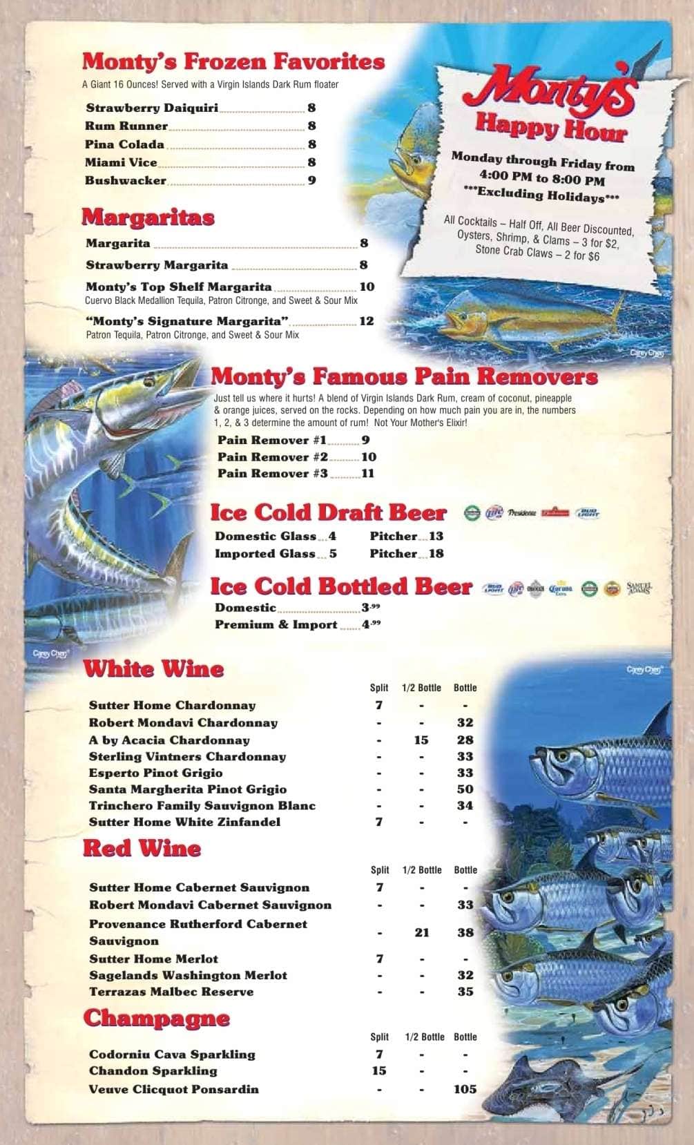 Menu at Monty's Raw Bar, Miami