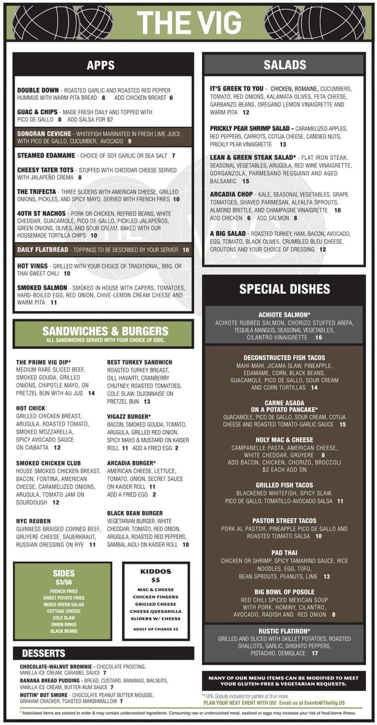 The Vig Menu, Menu for The Vig, Biltmore/Arcadia, Phoenix - Urbanspoon ...