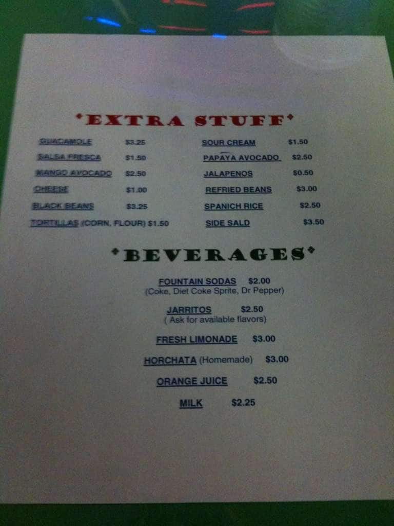 Menu at Acapulco restaurant, Waipahu