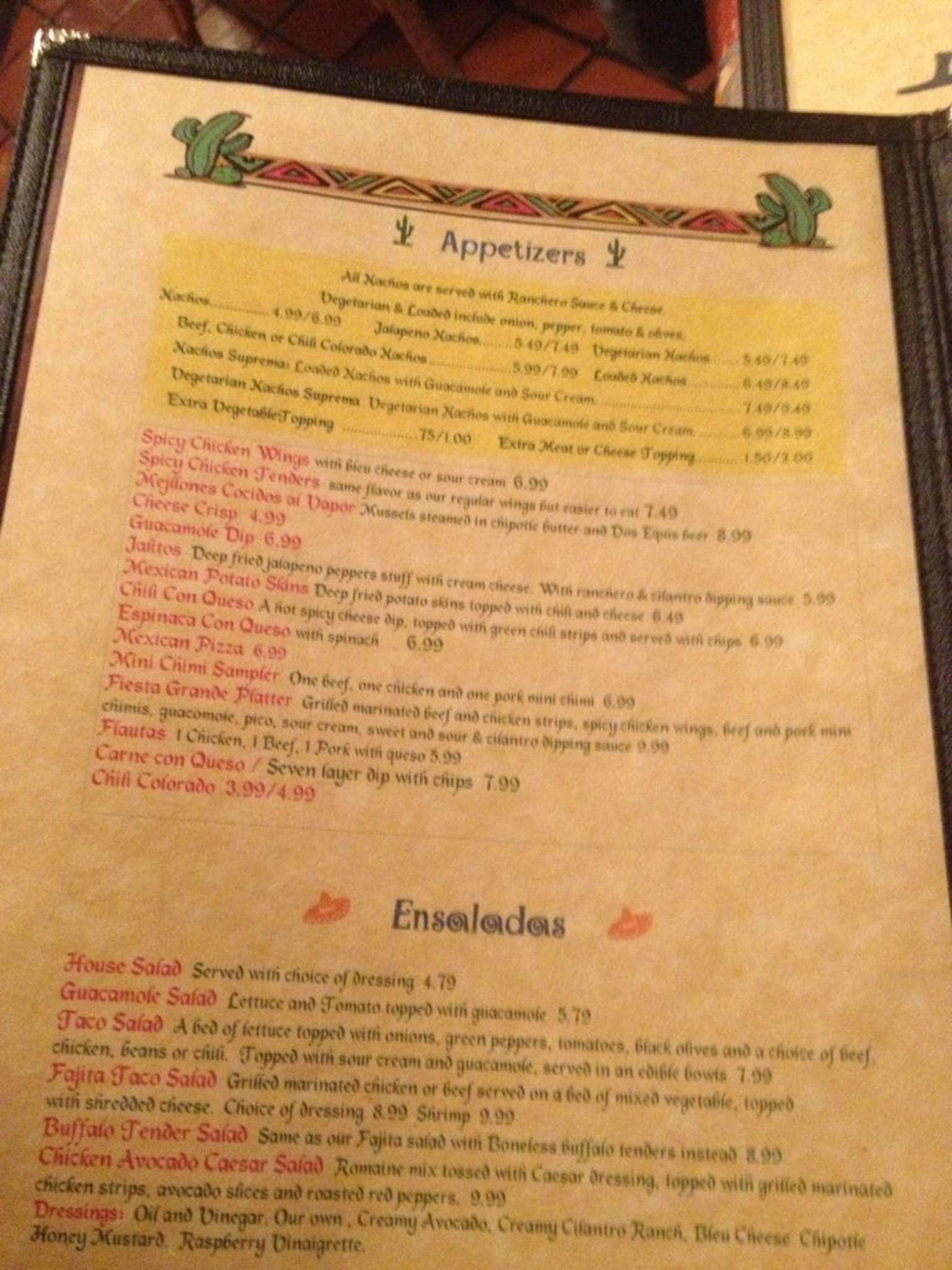 tortilla flat restaurant menu