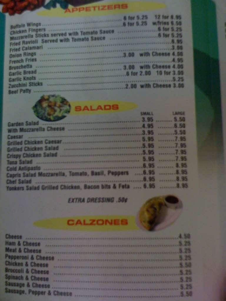 Menu at Michelangelo's Pizza pizzeria, Yonkers