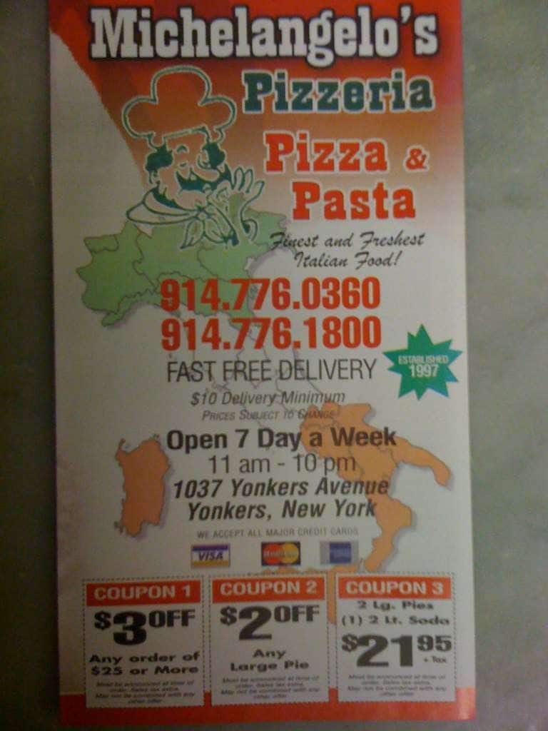 Menu at Michelangelo's Pizza pizzeria, Yonkers