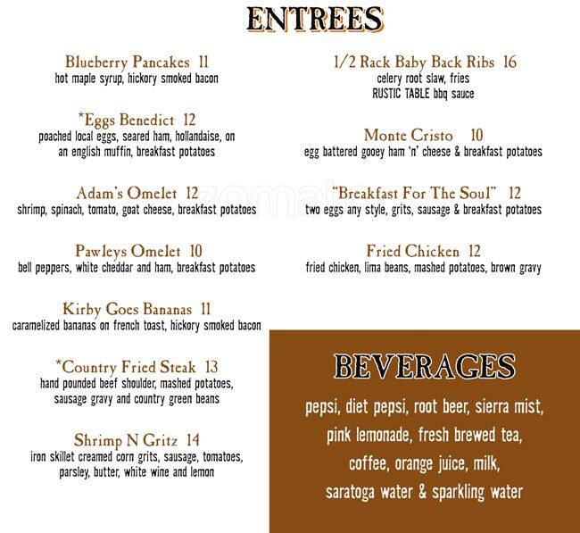 Menu at Rustic Table pub & bar, Pawleys Island