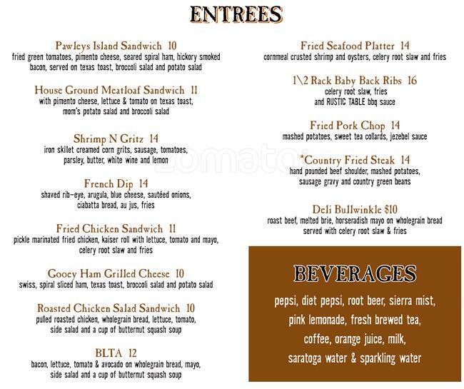 Menu at Rustic Table pub & bar, Pawleys Island