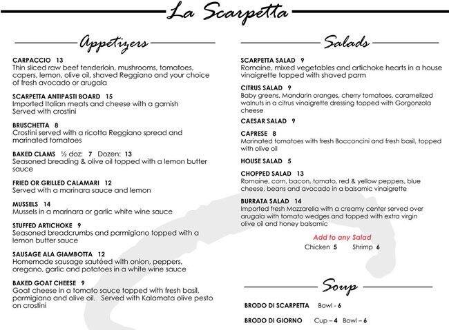 Menu for La Scarpetta, Addison, Chicago