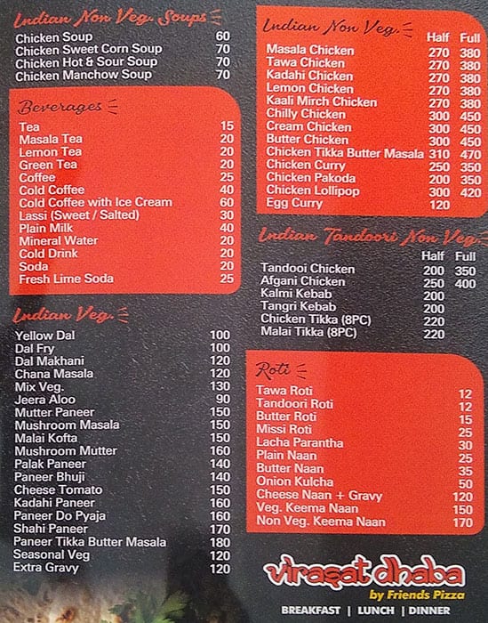 Menu at Virasat Dhaba, Dera Bassi, Near Sukhmani College