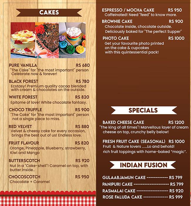 Menu of Cakes & Shapes, Bangur, Kolkata