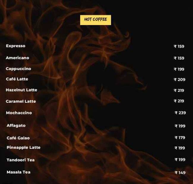 Menu of FIRESTONE, Rajouri Garden, New Delhi