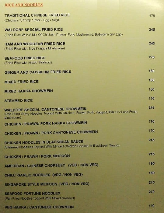 Waldorf Restaurant and Bar menu