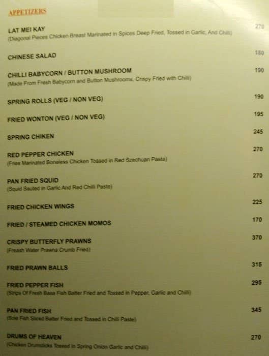 Waldorf Restaurant and Bar menu