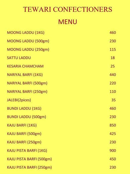 Menu At Tewari Sweets Kolkata P38