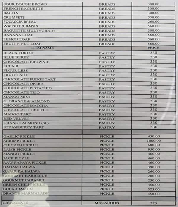 The Lodhi menu