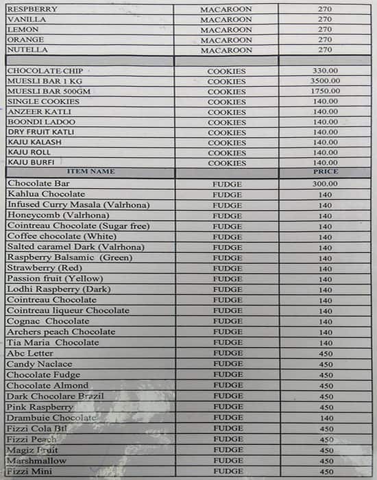The Lodhi menu