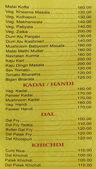 Hotel Vishwa Bharat menu