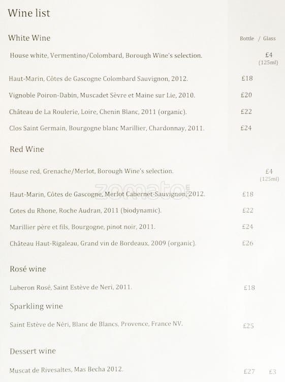 Menu at L'atelier Dalston cafe, London