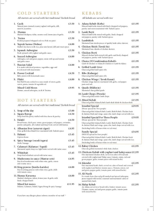 Menu at Istanbul Grill restaurant, Hornchurch, 6 Broadway Parade