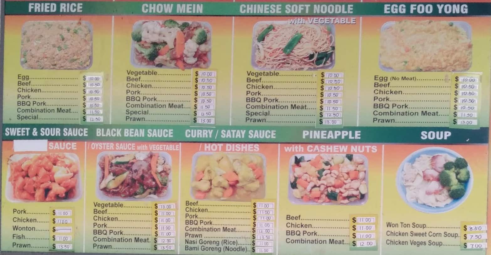 Menu at Shen's Takeaways restaurant, Auckland, 2 Thomas Rd