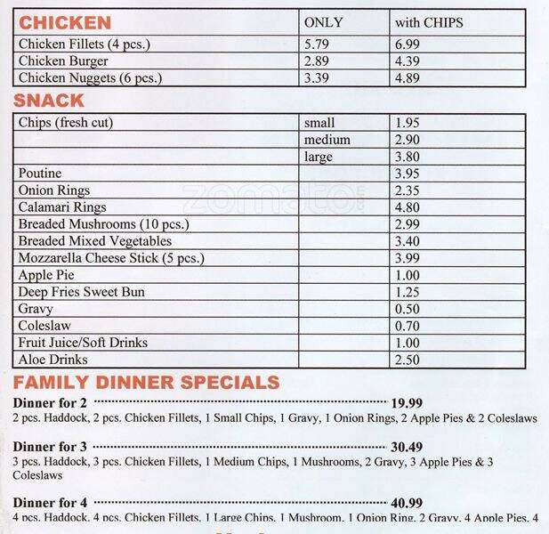 Harbour Fish & Chips Menu, Menu for Harbour Fish & Chips, North York