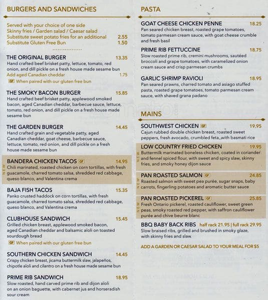 Menu at Canyon Creek Airport steakhouse, Toronto, 25 Carlson Ct