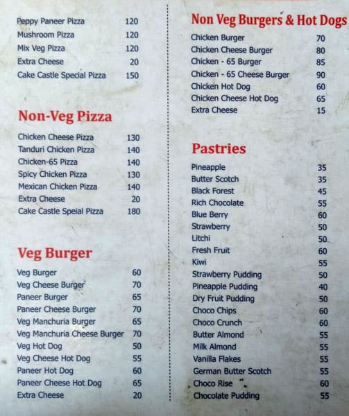 Menu at Cake Castle, Hyderabad, 470/B