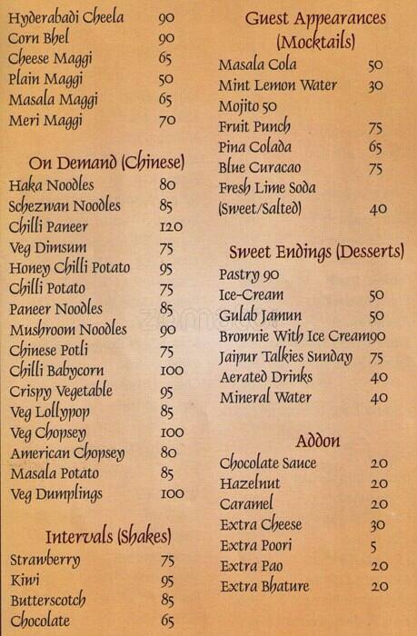 Jaipur Talkies menu
