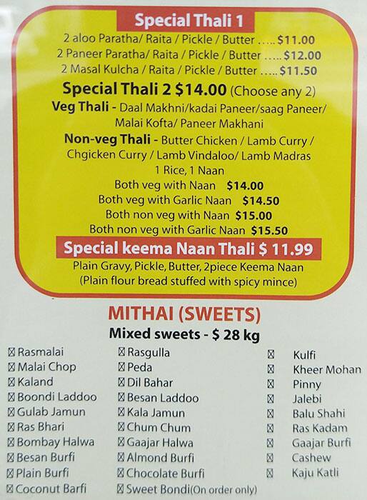 Menu at Taste of Jaipur restaurant, Dandenong, 52E Foster St