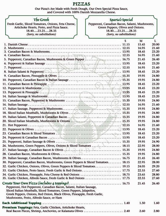 Sparta's Pizza & Spaghetti House Menu Urbanspoon/Zomato