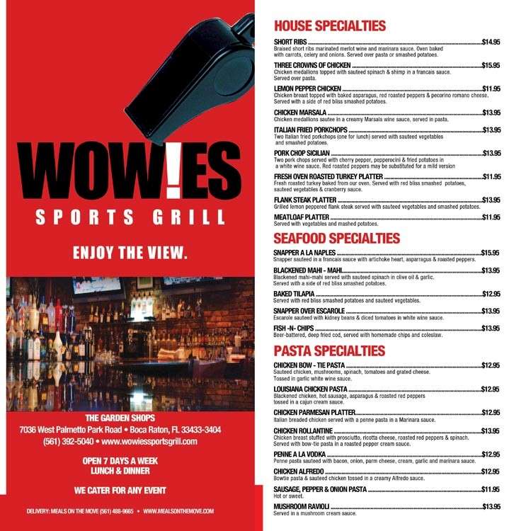 Wowies Sports Grill Menu, Menu for Wowies Sports Grill, Boca Raton, Miami Urbanspoon/Zomato