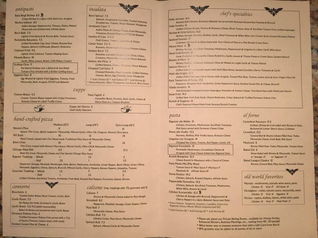 Bocci Trattoria & Pizzeria Menu Urbanspoon/Zomato