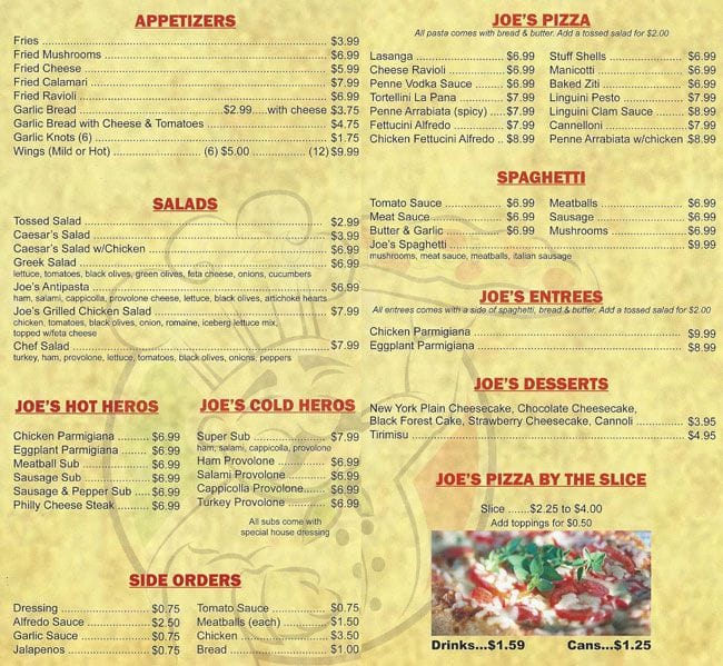 Famous Joe's Pizza Menu, Menu for Famous Joe's Pizza, Farmers Branch