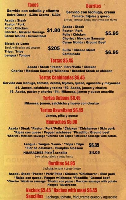 Menu at Hidalgo Restaurant, Chicago