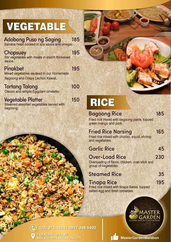 Menu at Master Garden restaurant, Malabon, 7 Gen. Luna St