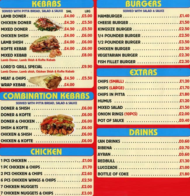 Lords Burger & Kebab Centre Menu - Zomato UK