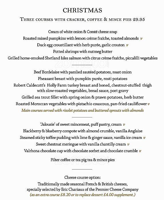 The King's Head Menu, Menu for The King's Head, Teddington, London