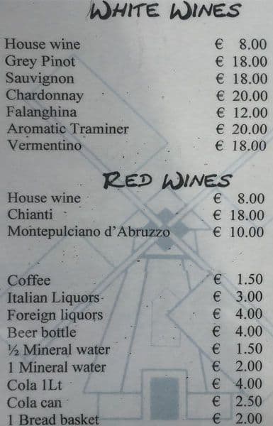 Menu di Ristorante Al Vecchio Mulino 