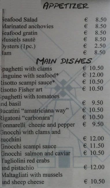 Menu di Ristorante Al Vecchio Mulino 