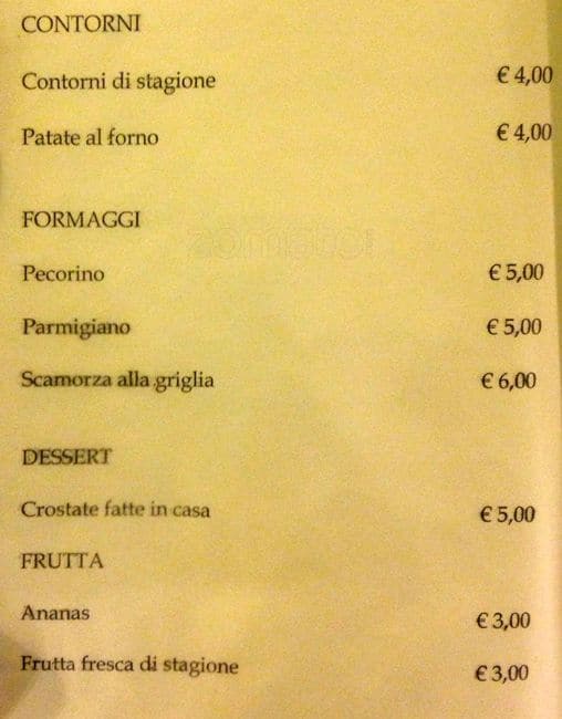 Menu di Agustarello A Testaccio 