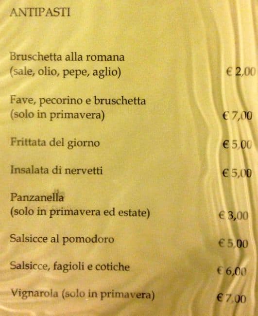 Menu di Agustarello A Testaccio 