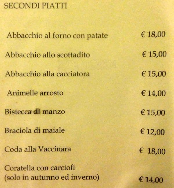 Menu di Agustarello A Testaccio 