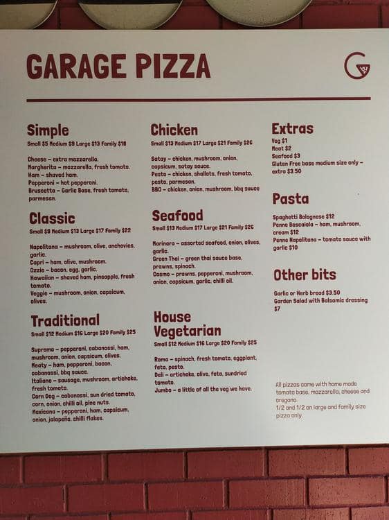 Garage Pizzeria Menu Menu For Garage Pizzeria Manly Sydney [ 750 x 562 Pixel ]