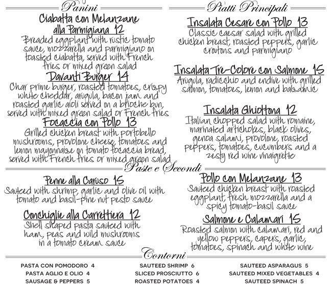 Menu at Francesca's Fortunato restaurant, Frankfort