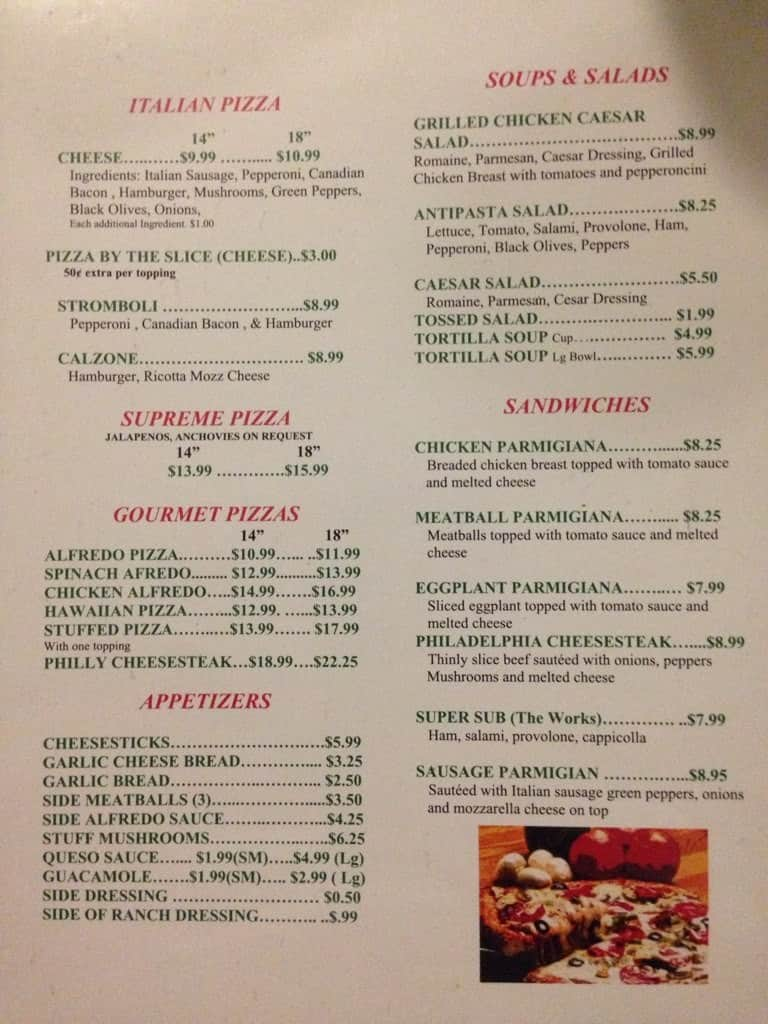 Menu at Tomato's restaurant, Waxahachie