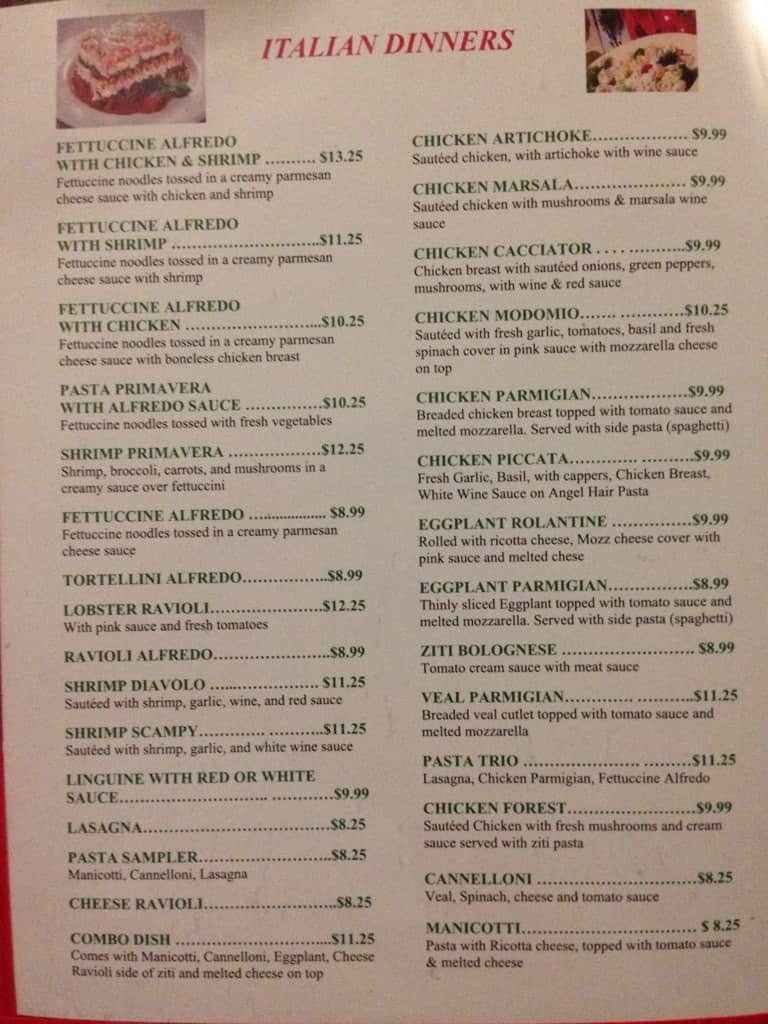 Menu at Tomato's restaurant, Waxahachie