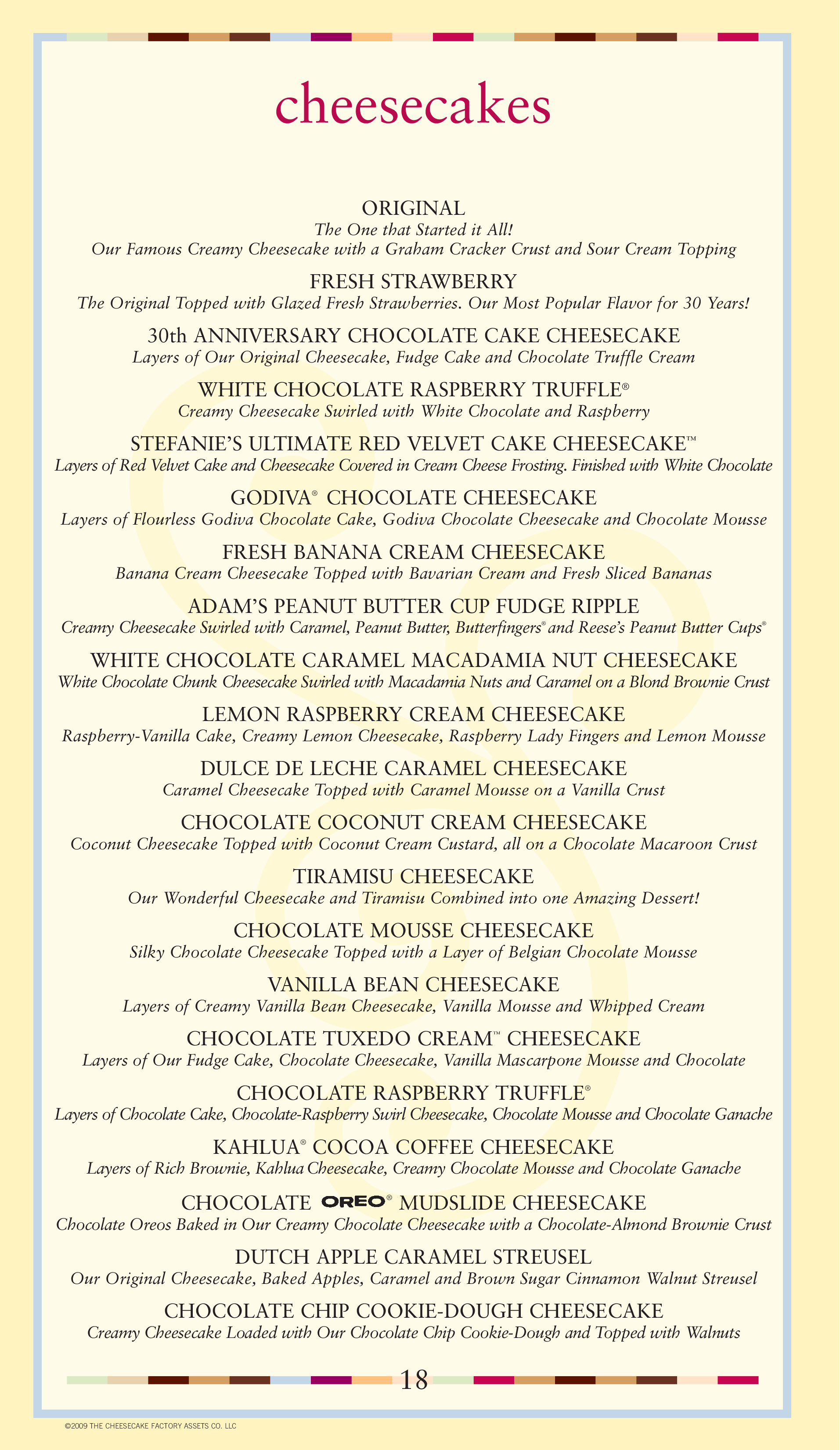 Cheesecake Factory Printable Menu With Prices