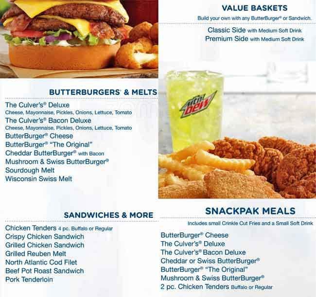 Culver's Menu, Menu for Culver's, Richmond, Lexington Urbanspoon/Zomato