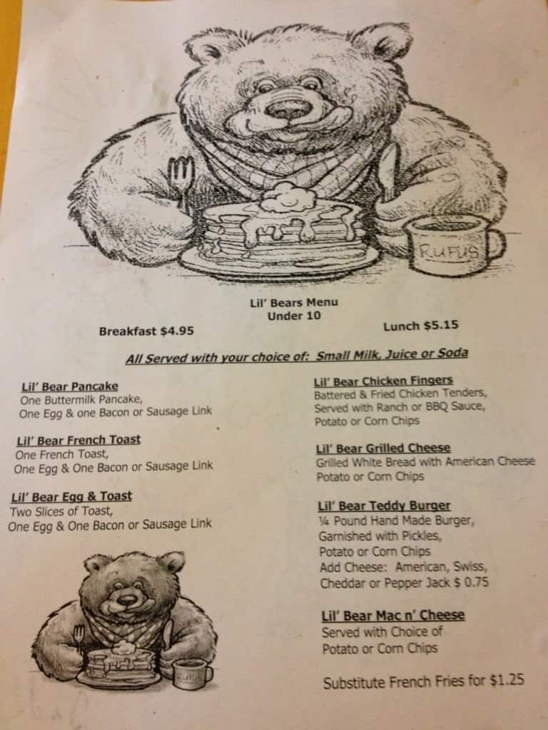 Menu at Hungry Bear restaurant, Woodland Park