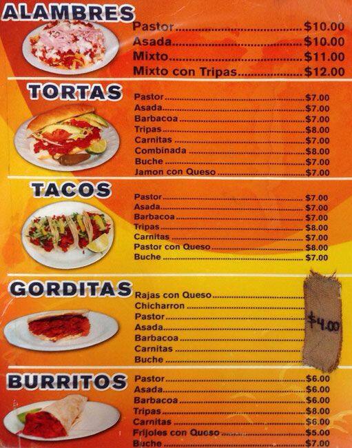 Menu at La Estrella Bar, Denver