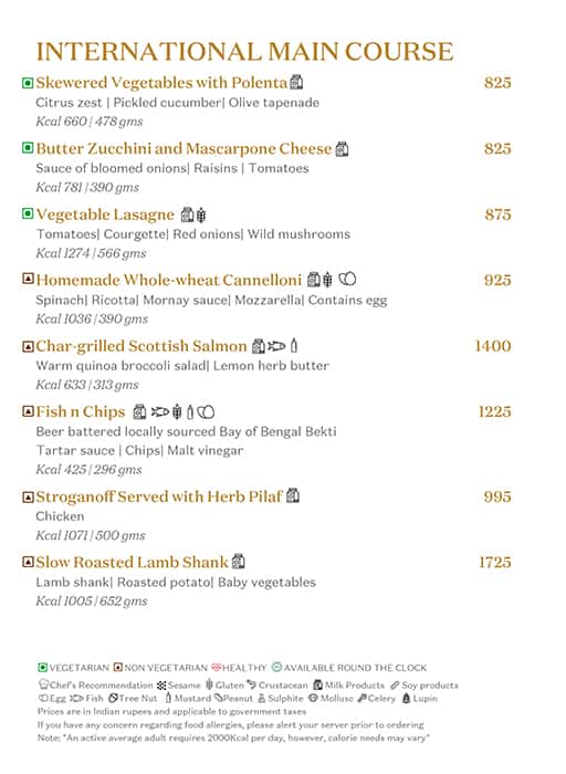 Menu at JW Kitchen JW Marriott Hotel, Kolkata