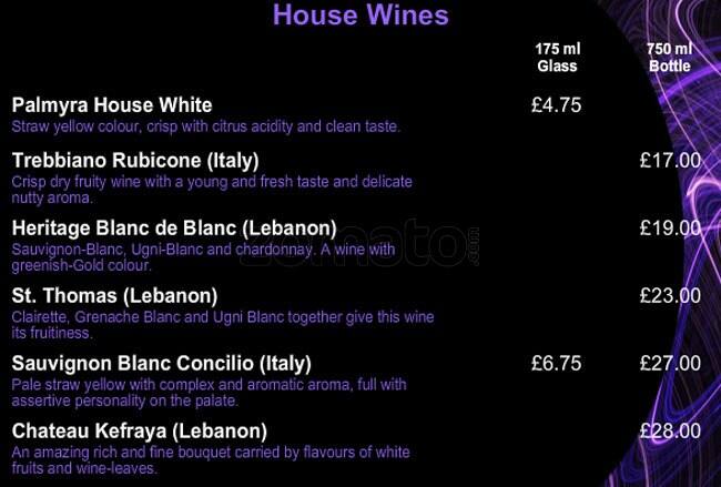Palmyra Restaurant menu