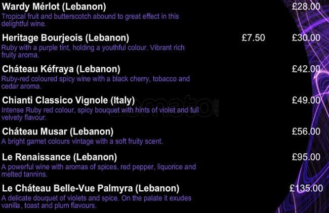 Palmyra Restaurant menu